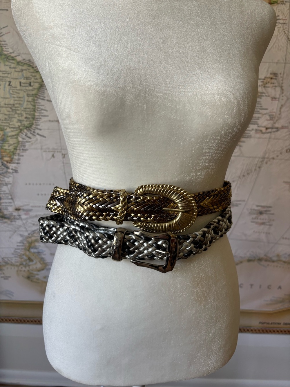 Vintage 80’s 90’s style Woven Metallic Ladies Belt Set - Gold & Silver